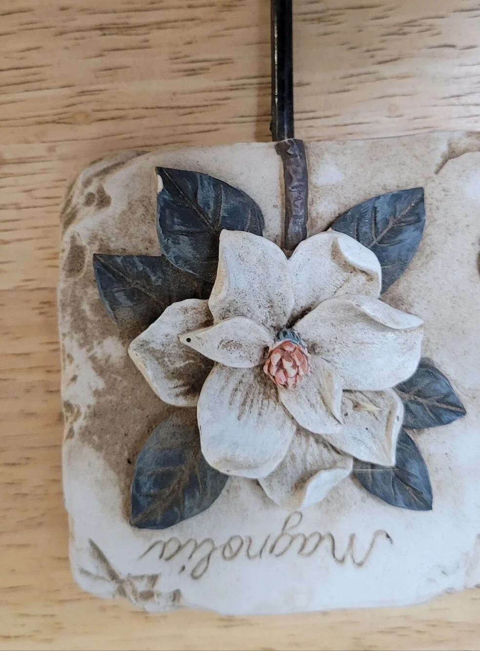 Vintage Style Floral Hook Rack with Pink Rose, Yellow Narcissus & White Magnolia